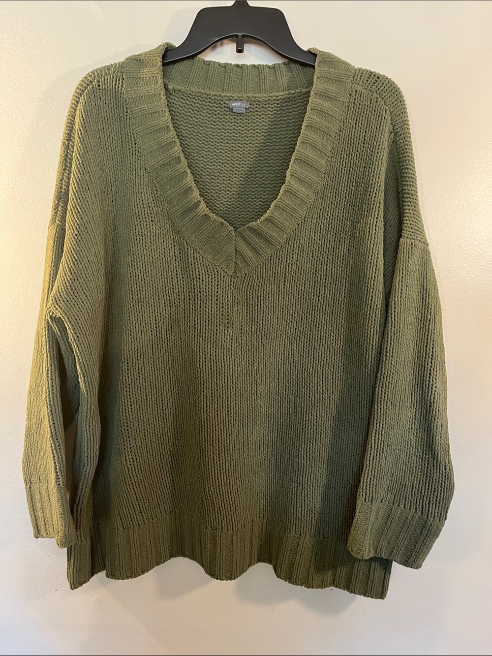 aerie Olive V-Neck Oversized Knit Sweater